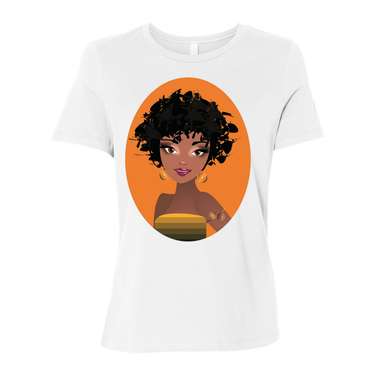 Natural Fro Yelani women’s relaxed jersey tee made from 100% cotton, featuring a comfortable and stylish fit perfect for casual wear.